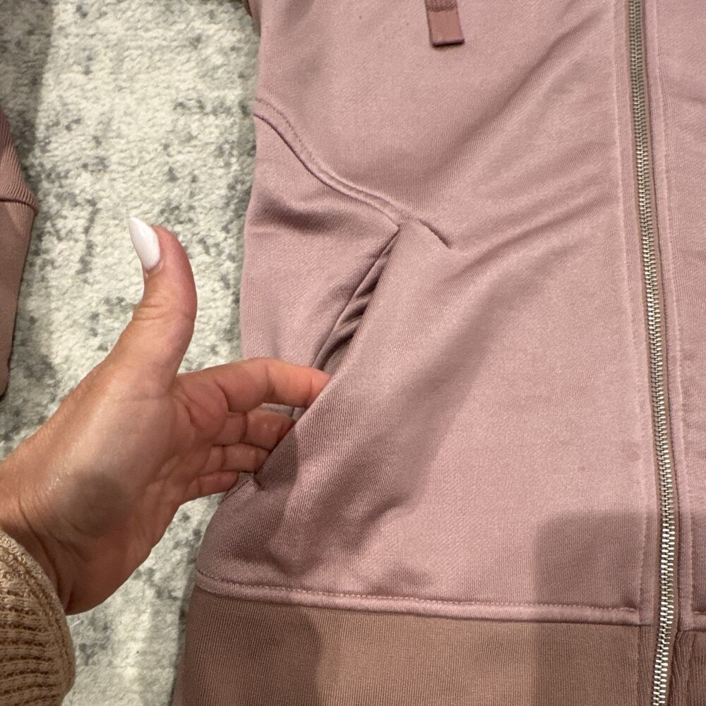 Athleta Pink Full Zip Hooded Lined Fleece Hoodie Pockets Women's M - Picture 3 of 10